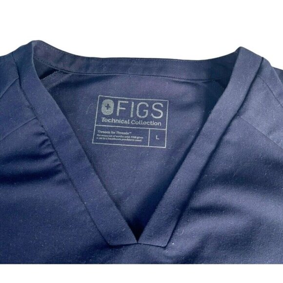 Figs Woman's Sz Large Navy Blue Short Sleeve V Neck Kangaroo Pocket Scrub Top - Picture 5 of 10
